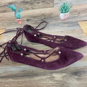 Halogen maroon suede lace up pointy toe ballet flats women’s 8